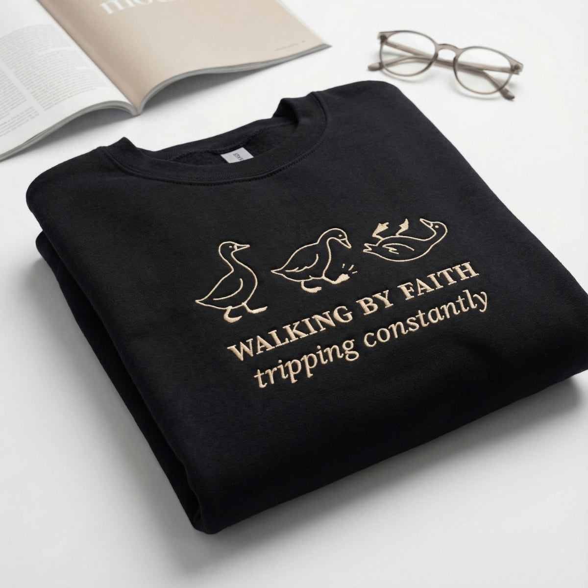 Walking By Faith Duck Custom Embroidered Sweatshirt - Personalized Christian Apparel