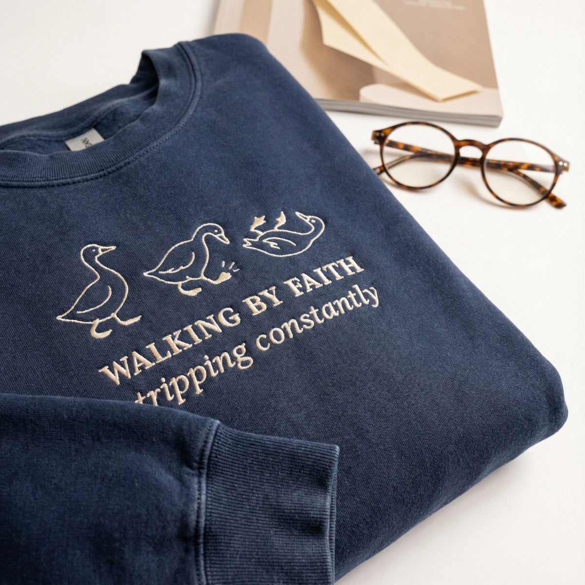 Walking By Faith Duck Custom Embroidered Sweatshirt - Personalized Christian Apparel