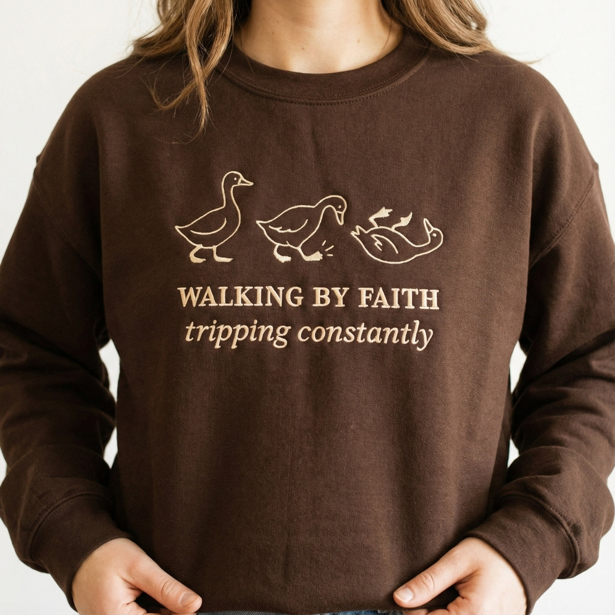 Walking By Faith Duck Custom Embroidered Sweatshirt - Personalized Christian Apparel