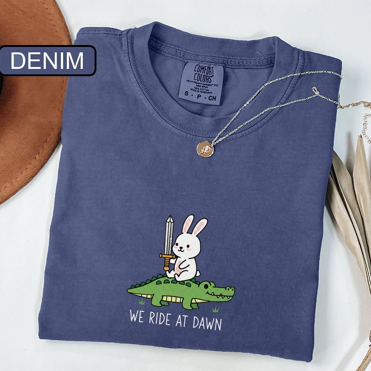 Bunny & Alligator Custom Embroidered T-Shirt - Personalized Renaissance Faire Gift