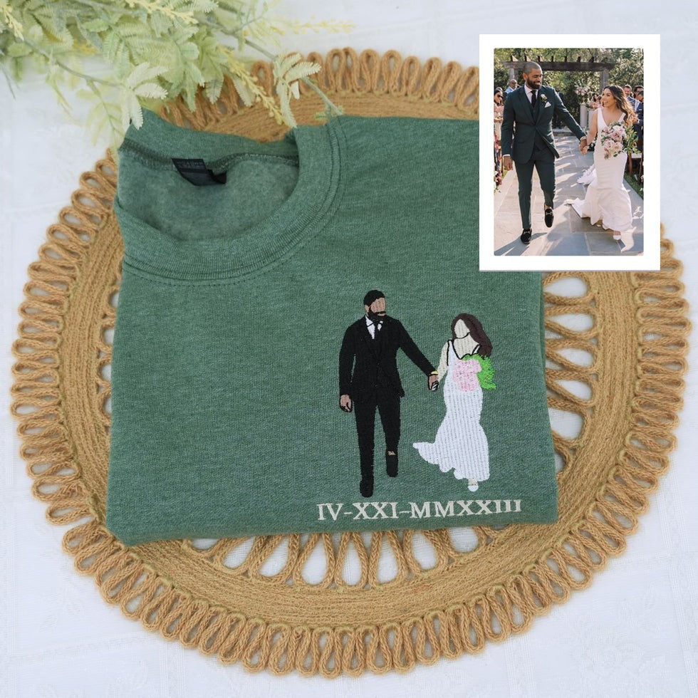 Wedding Portrait Custom Embroidered Sweatshirt - Personalized Anniversary Gift