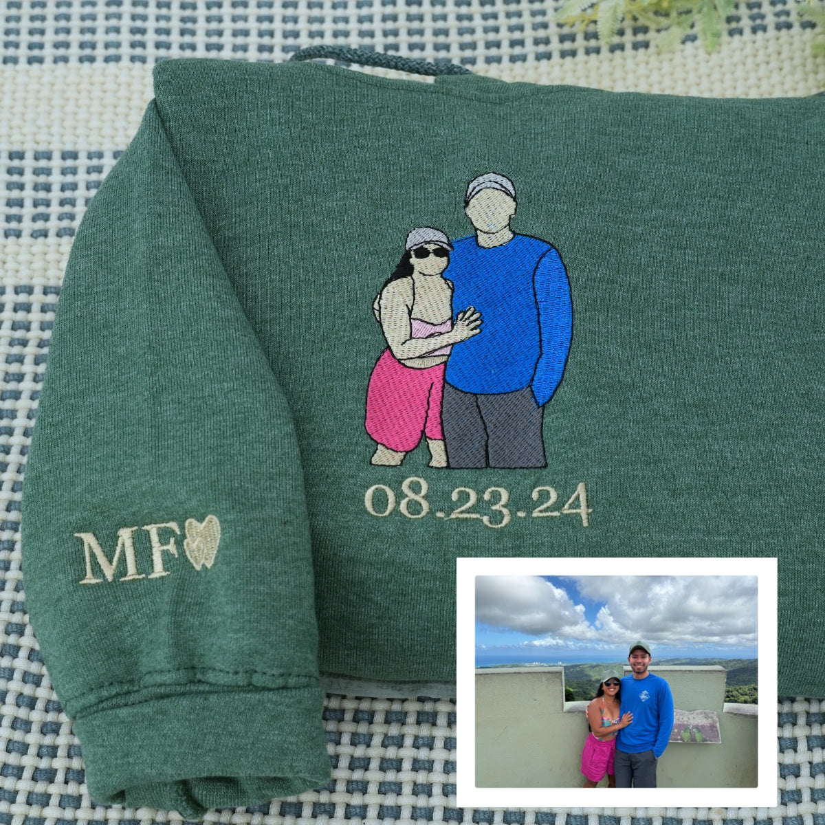 Wedding Portrait Custom Embroidered Sweatshirt - Personalized Anniversary Gift