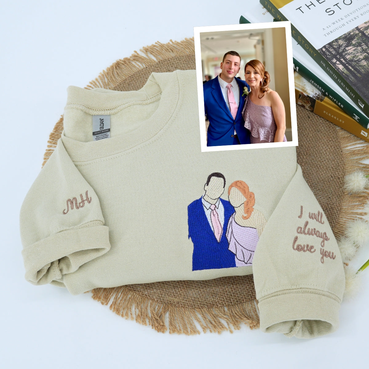 Wedding Portrait Custom Embroidered Sweatshirt - Personalized Anniversary Gift
