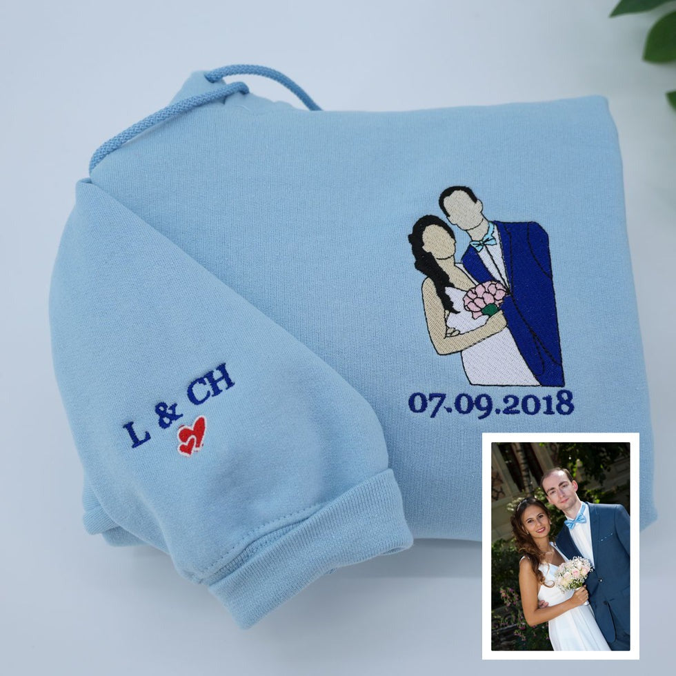 Wedding Portrait Custom Embroidered Sweatshirt - Personalized Anniversary Gift