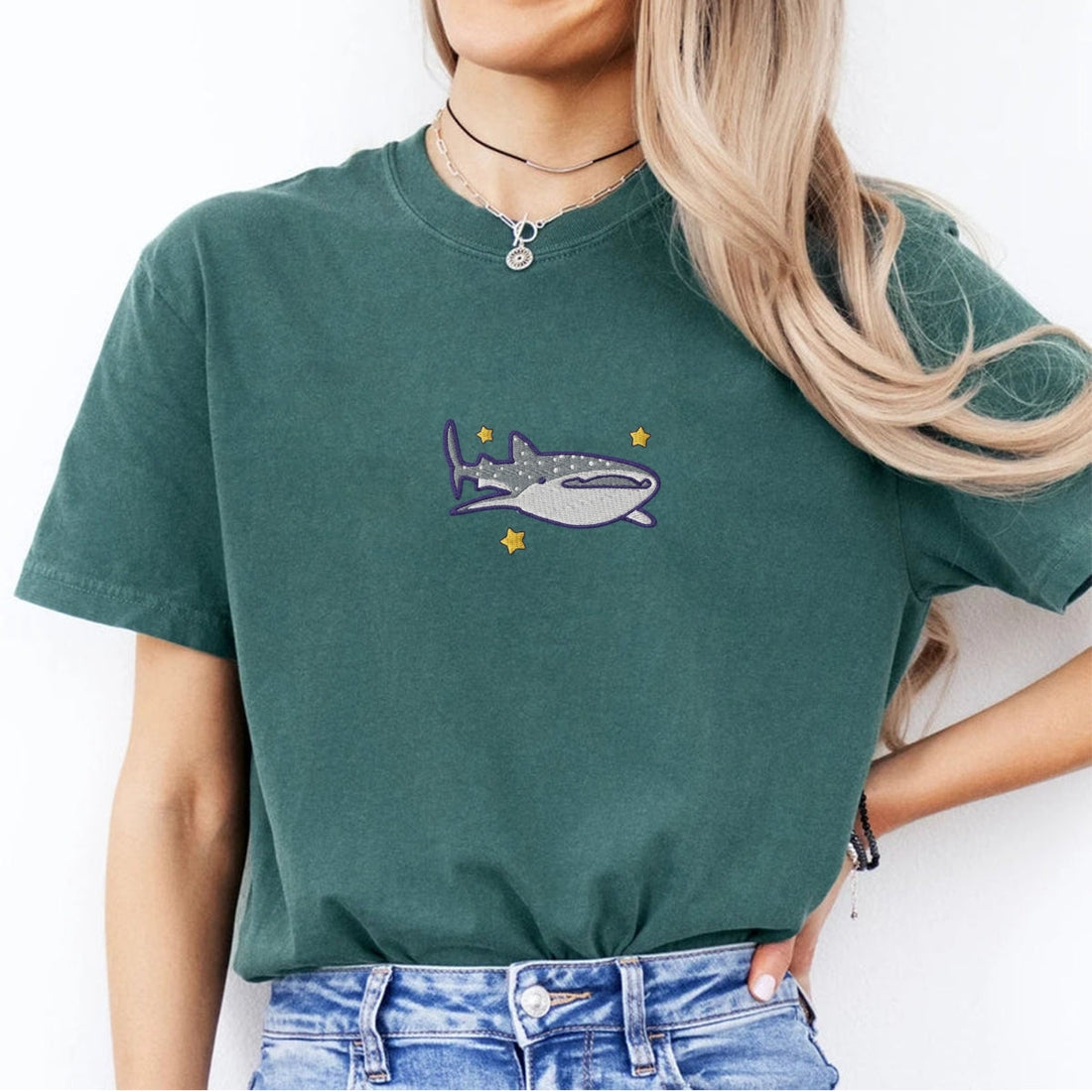 Whale Shark Custom Embroidered T-Shirt - Personalized Cute Ocean Lover Gift