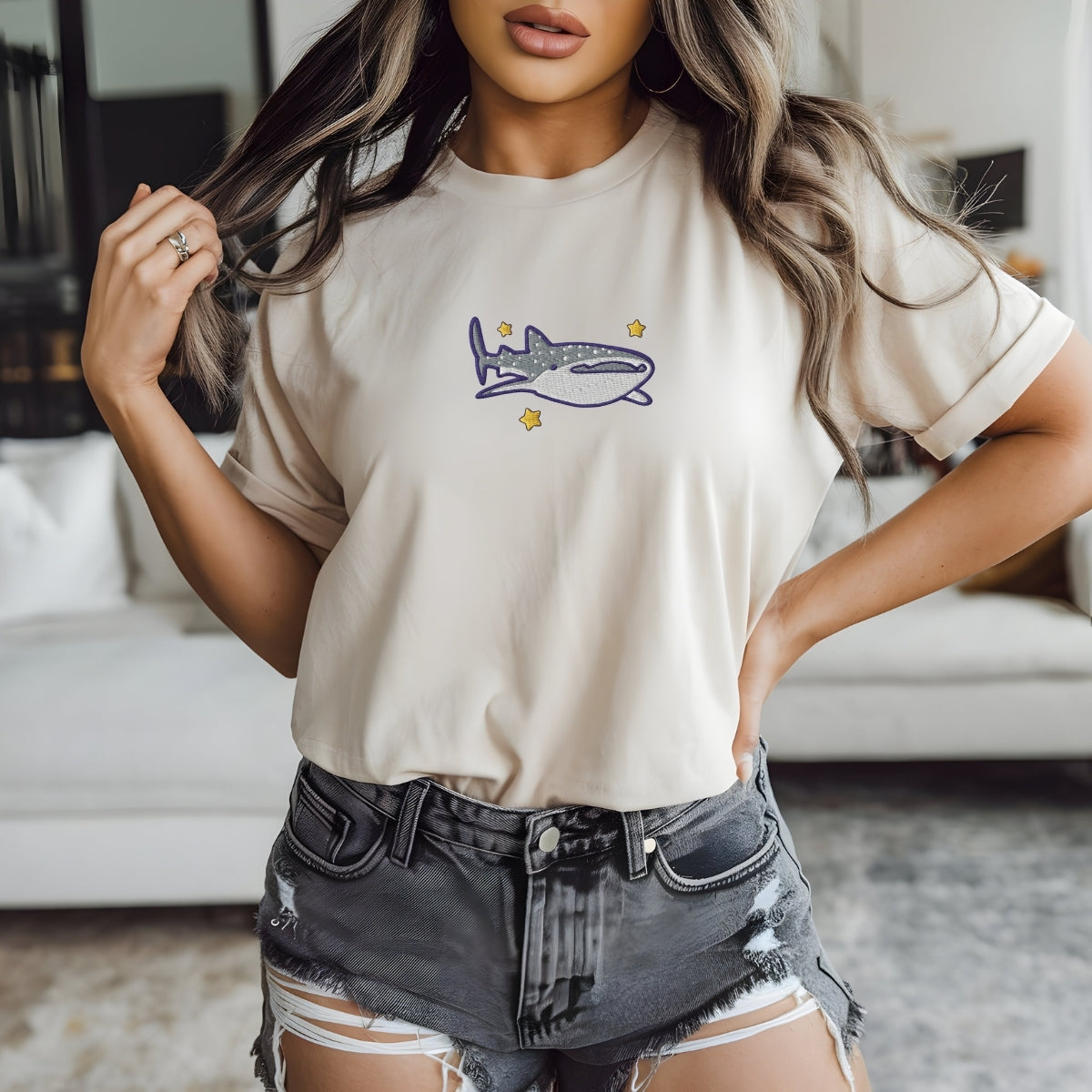 Whale Shark Custom Embroidered T-Shirt - Personalized Cute Ocean Lover Gift