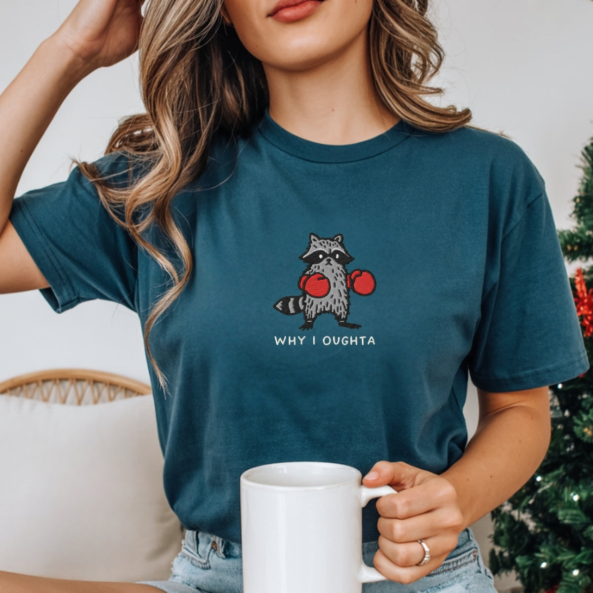 Boxing Raccoon Custom Embroidered T-Shirt - Personalized Funny Animal Tee