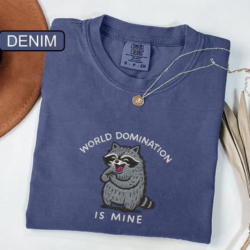World Domination Raccoon Custom Embroidered T-Shirt - Personalized Funny Chaotic Tee