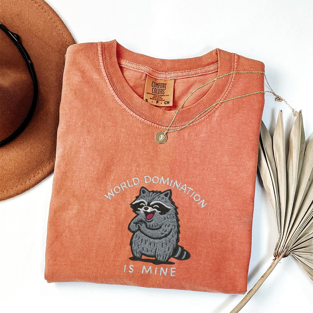 World Domination Raccoon Custom Embroidered T-Shirt - Personalized Funny Chaotic Tee