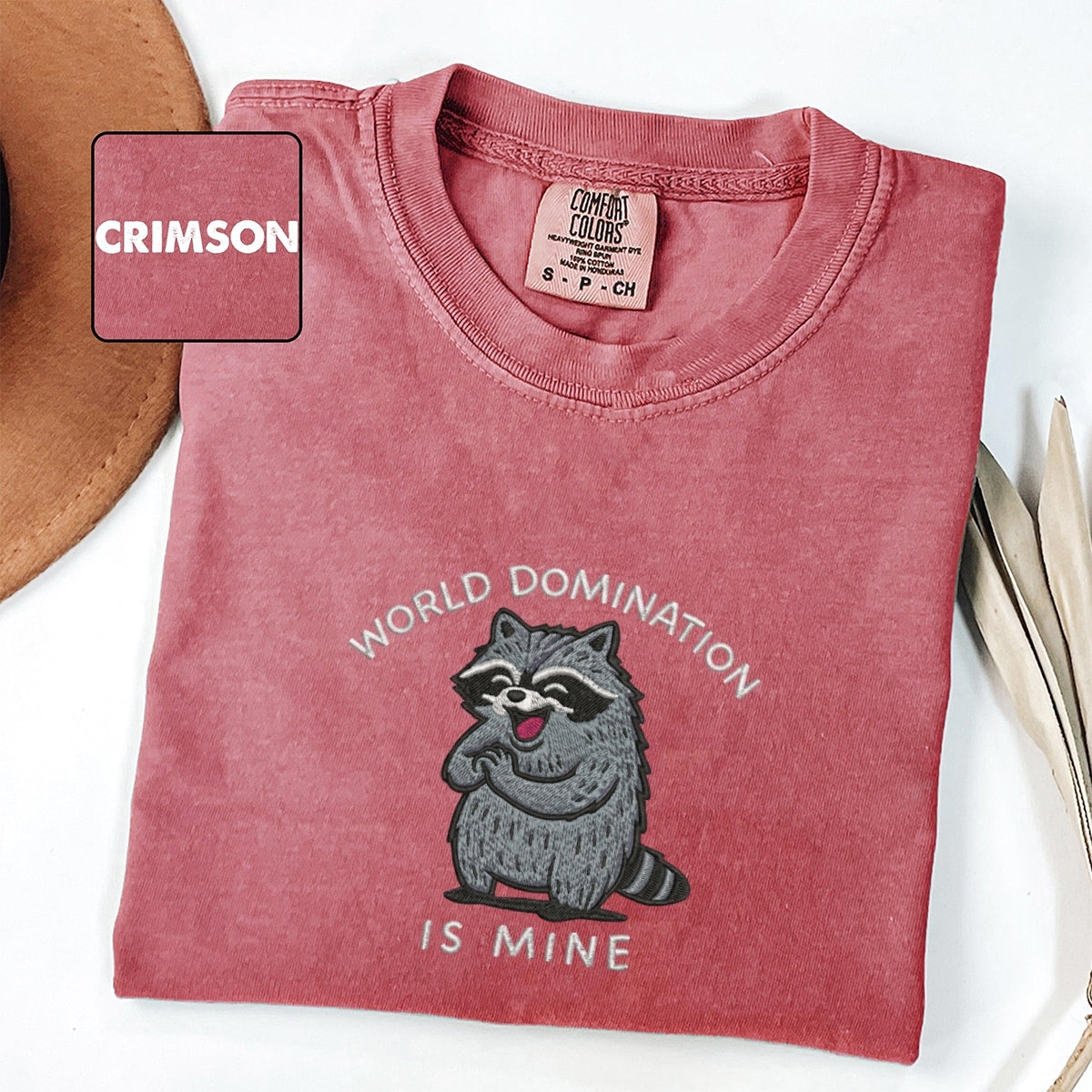 World Domination Raccoon Custom Embroidered T-Shirt - Personalized Funny Chaotic Tee