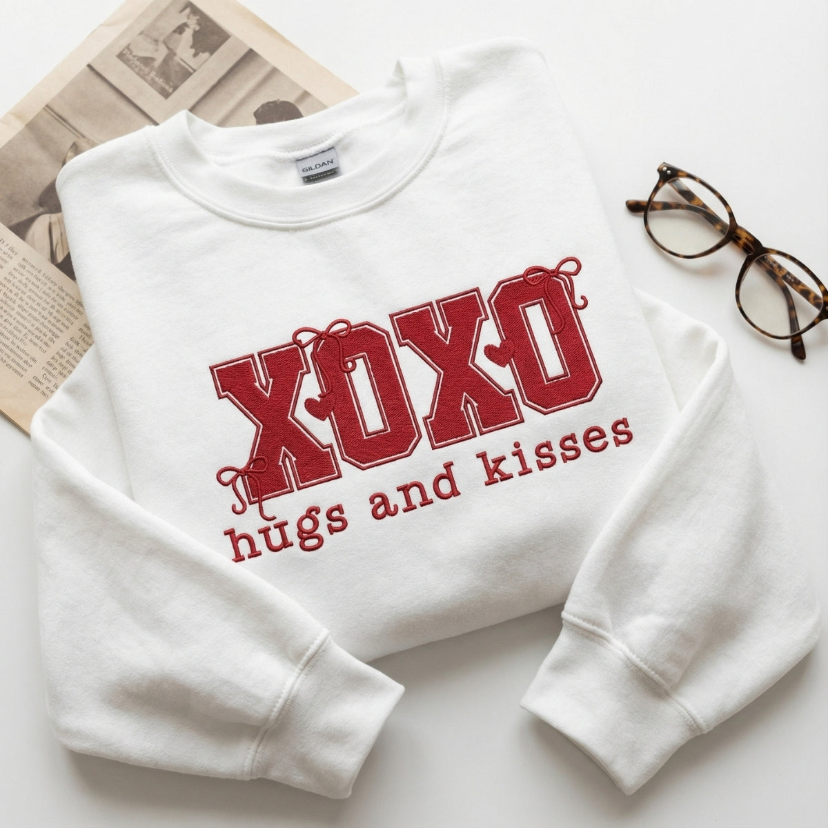 XOXO Bow Custom Embroidered Hoodie - Personalized Valentine's Day Gift
