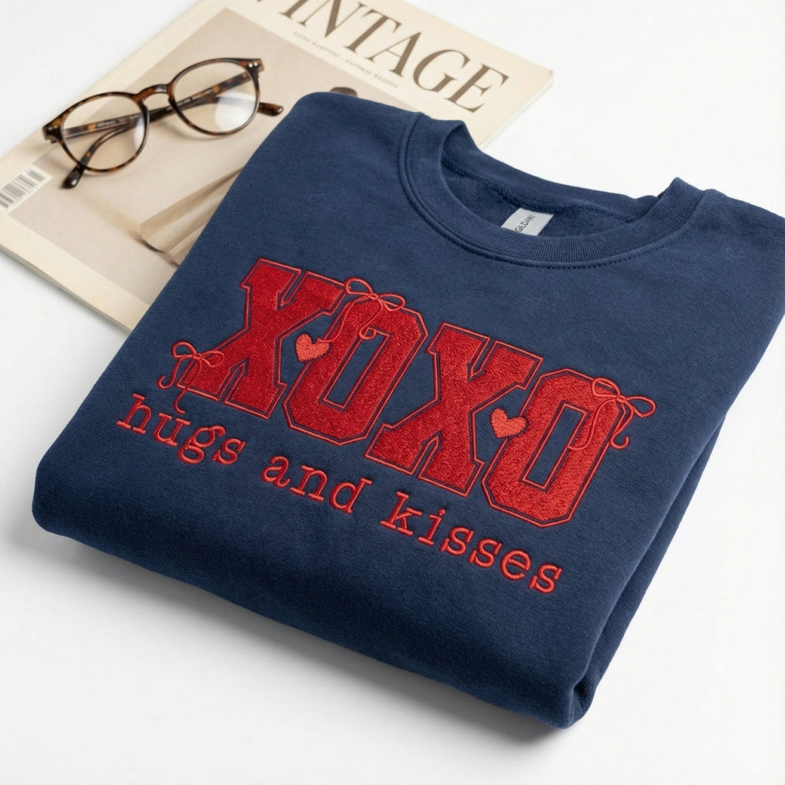 XOXO Bow Custom Embroidered Hoodie - Personalized Valentine's Day Gift