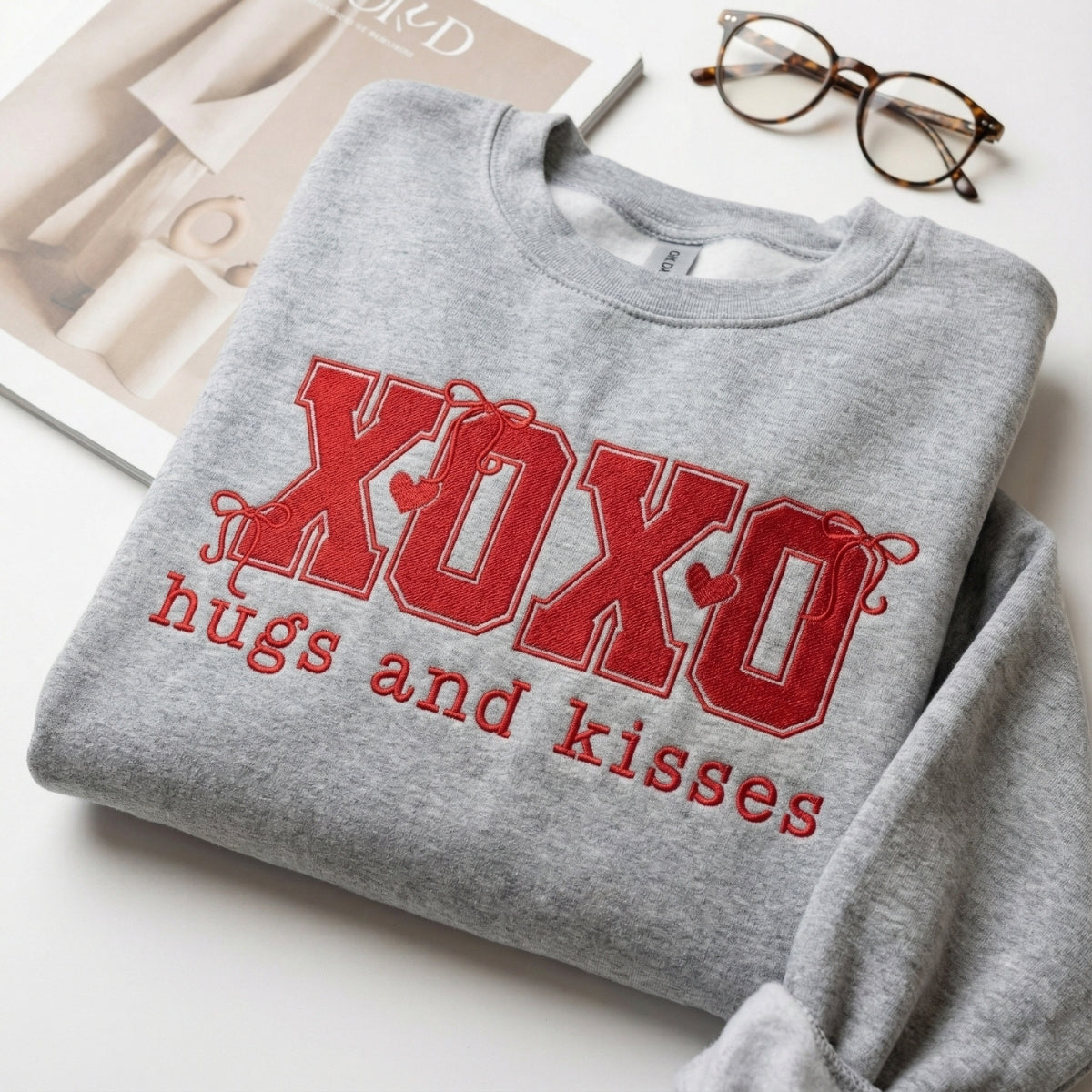 XOXO Bow Custom Embroidered Hoodie - Personalized Valentine's Day Gift