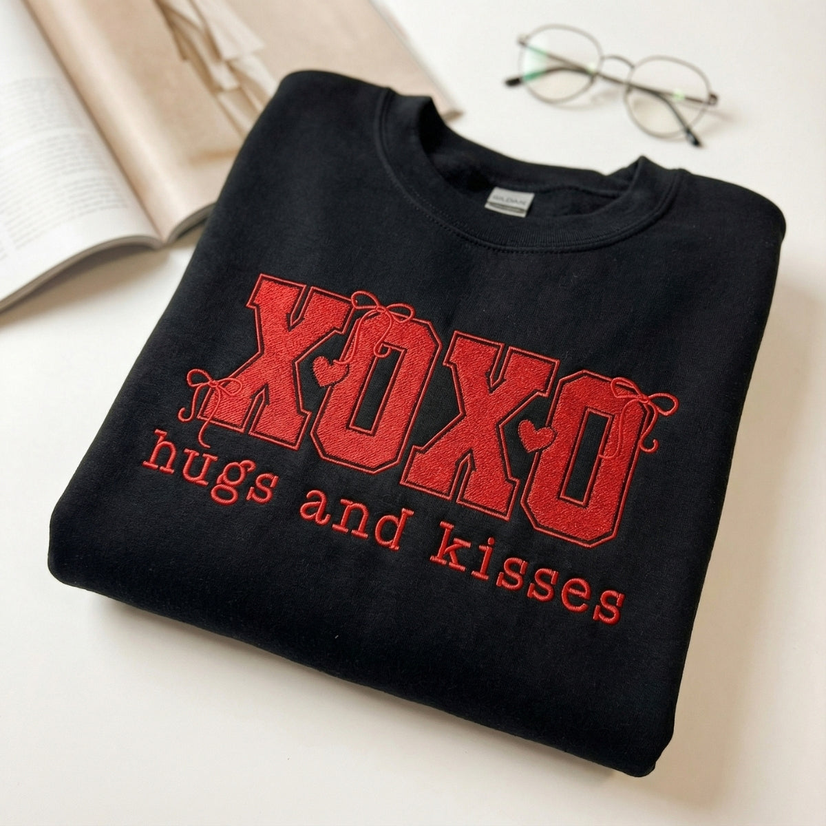 XOXO Bow Custom Embroidered Hoodie - Personalized Valentine's Day Gift