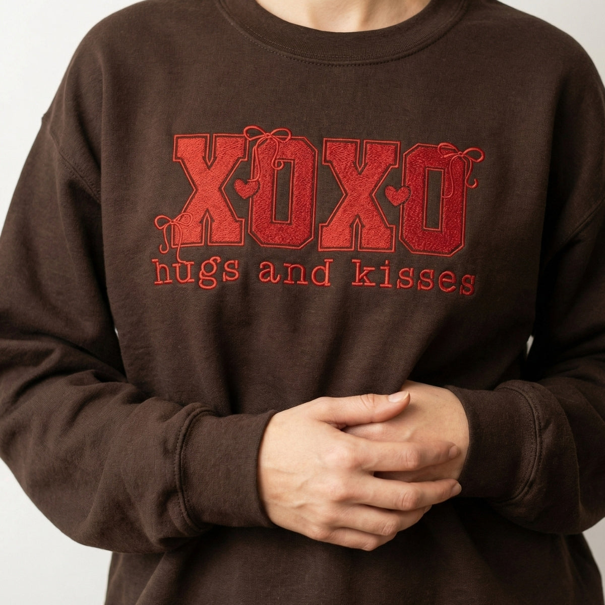 XOXO Bow Custom Embroidered Hoodie - Personalized Valentine's Day Gift