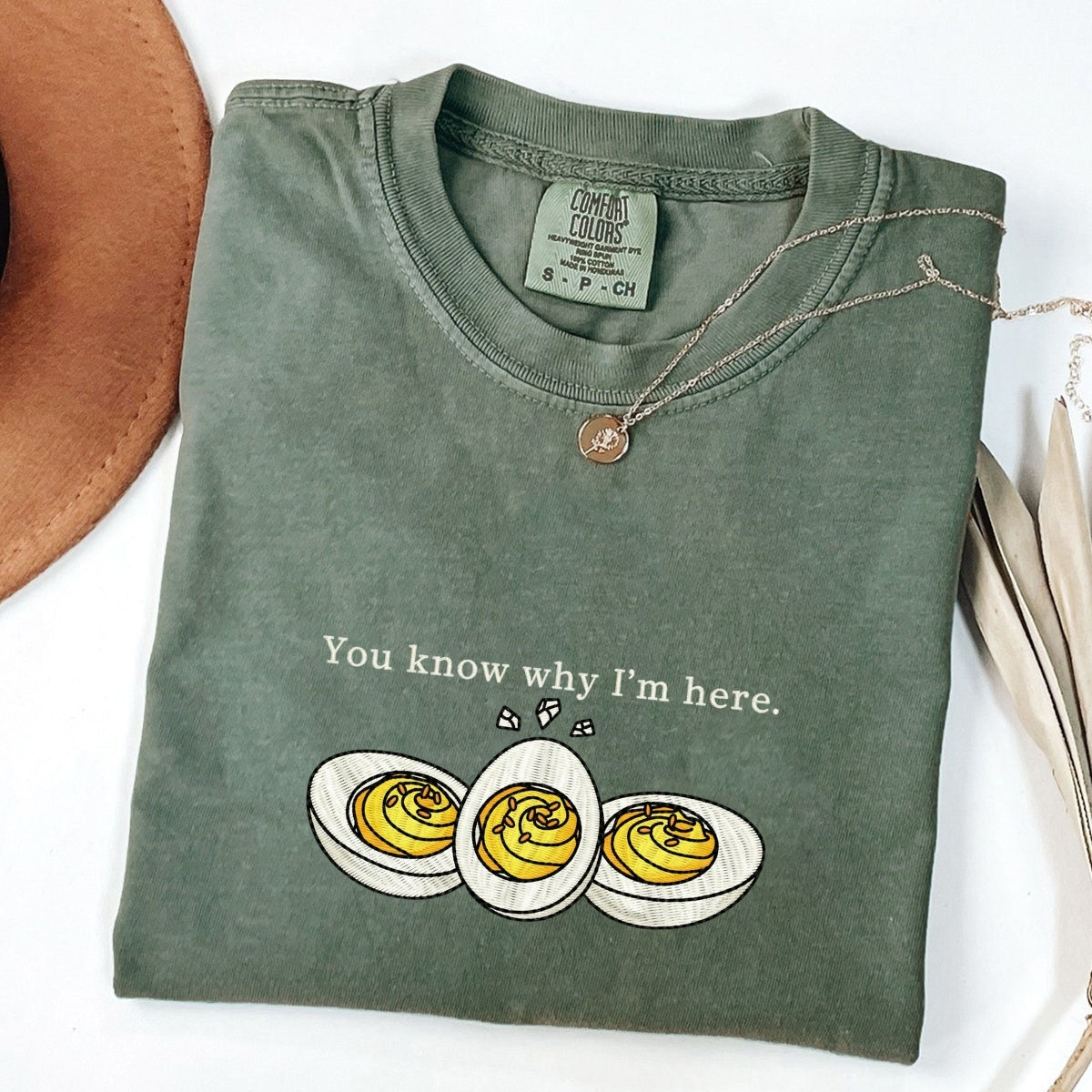 Deviled Egg Custom Embroidered T-Shirt - Funny Thanksgiving Food Lover Gift