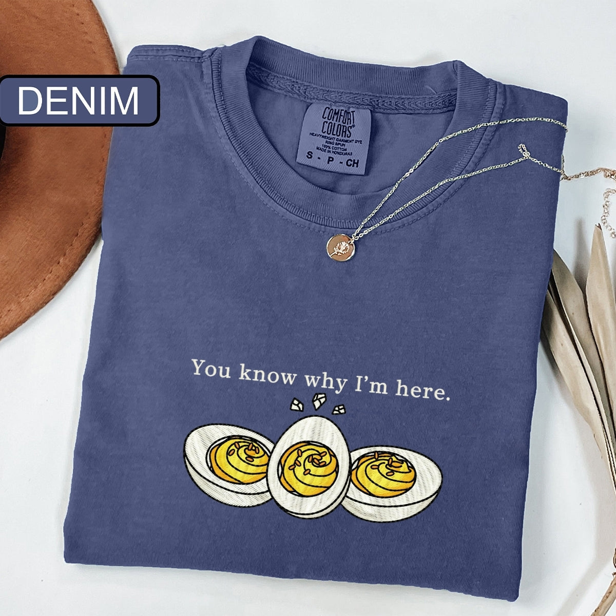 Deviled Egg Custom Embroidered T-Shirt - Funny Thanksgiving Food Lover Gift