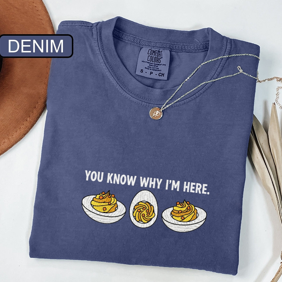 Deviled Eggs Custom Embroidered T-Shirt - Funny Thanksgiving Gift for Foodie