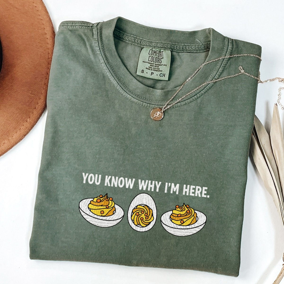 Deviled Eggs Custom Embroidered T-Shirt - Funny Thanksgiving Gift for Foodie