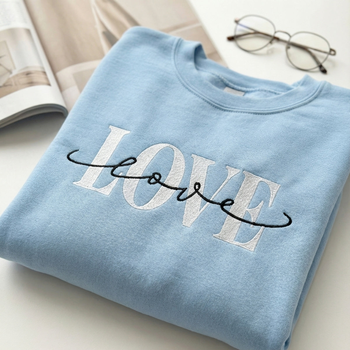 Double Love Custom Embroidered Sweatshirt - Personalized Valentine's Gift