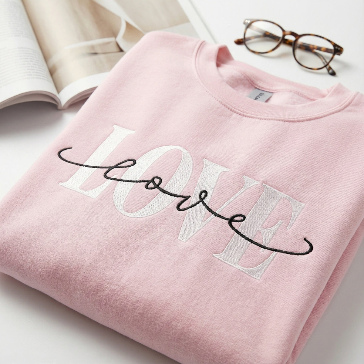Double Love Custom Embroidered Sweatshirt - Personalized Valentine's Gift
