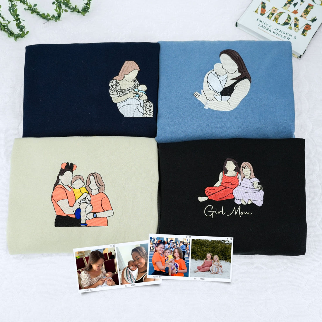 Family Portrait Custom Embroidered Sweatshirt - Personalized Mom Hoodie Gift