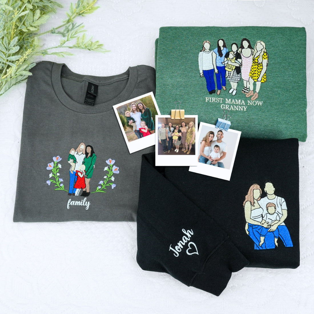 Family Portrait Custom Embroidered Sweatshirt - Personalized Mom Hoodie Gift