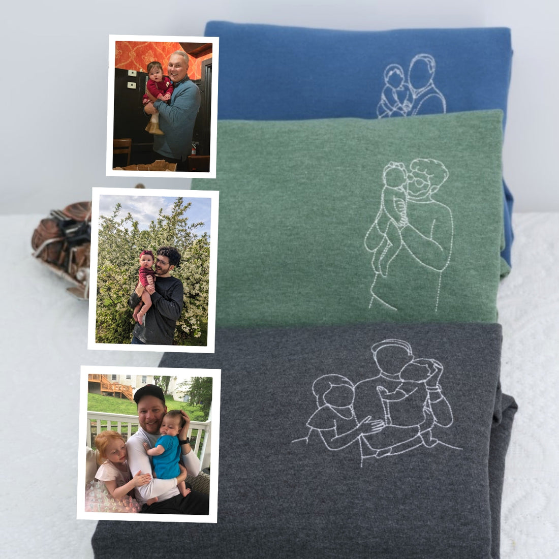 Family Portrait Line Art Custom Embroidered Sweatshirt - Personalized Keepsake