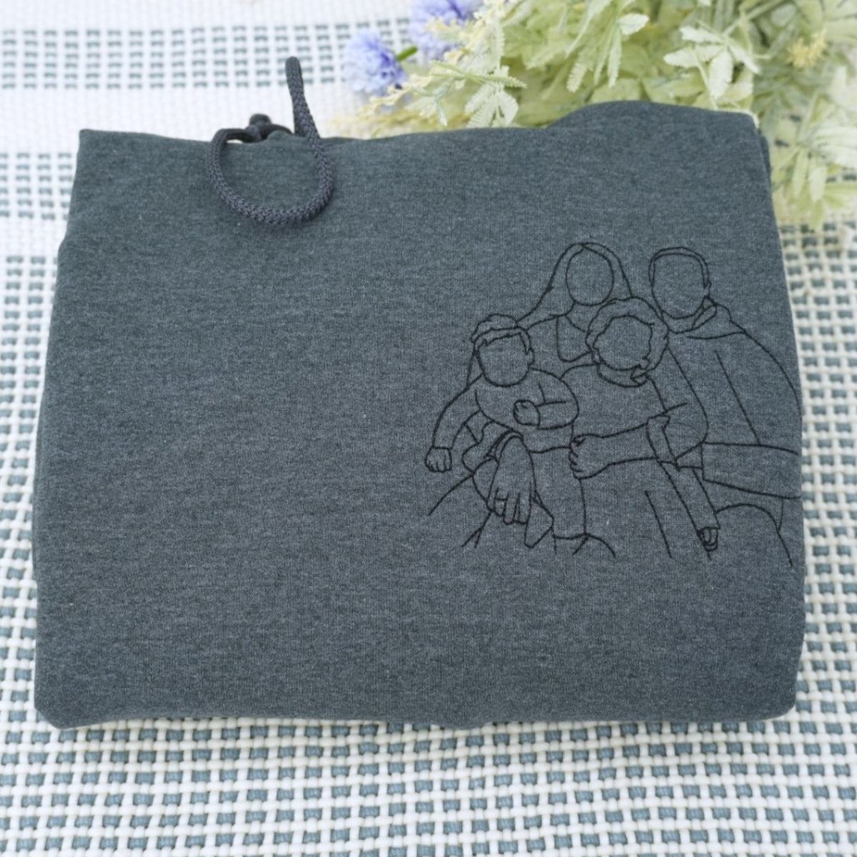 Family Portrait Line Art Custom Embroidered Sweatshirt - Personalized Keepsake