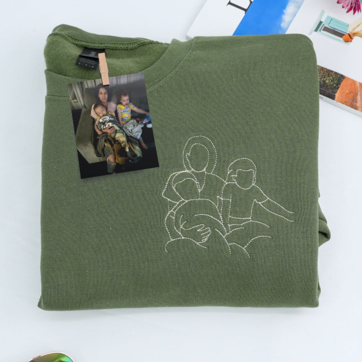 Family Portrait Line Art Custom Embroidered Sweatshirt - Personalized Keepsake