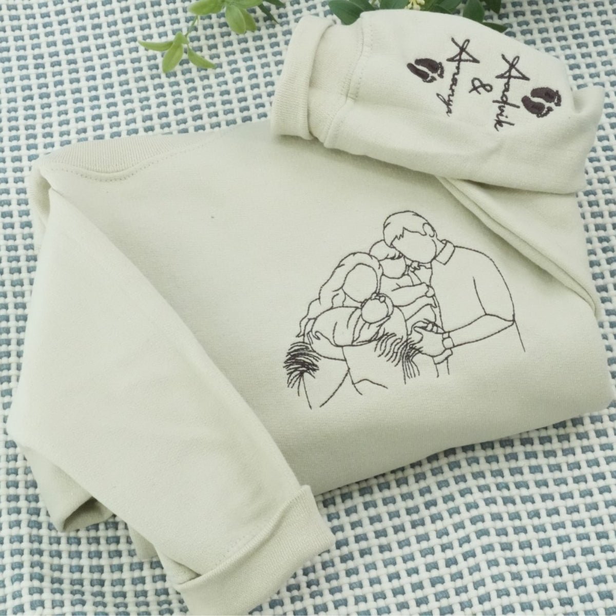 Family Portrait Line Art Custom Embroidered Sweatshirt - Personalized Keepsake