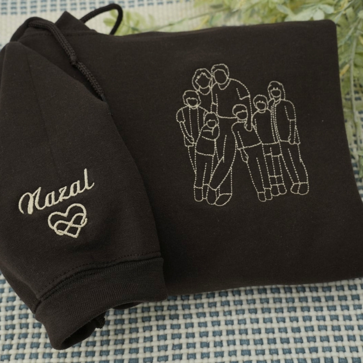 Family Portrait Line Art Custom Embroidered Sweatshirt - Personalized Keepsake