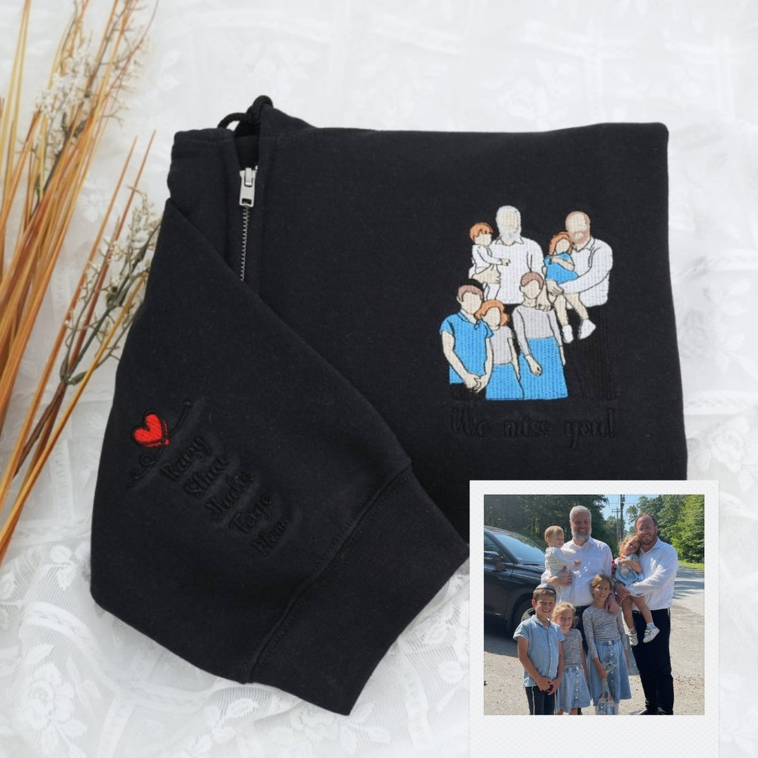 Family Portrait Custom Embroidered Quarter-Zip - Personalized Family Gift