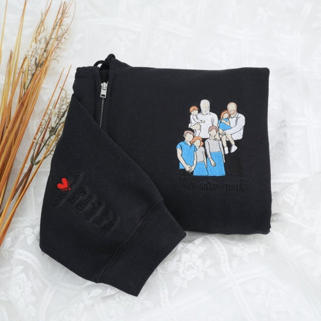 Family Portrait Custom Embroidered Quarter-Zip - Personalized Family Gift