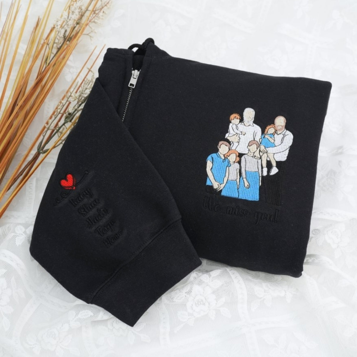 Family Portrait Custom Embroidered Quarter-Zip - Personalized Family Gift