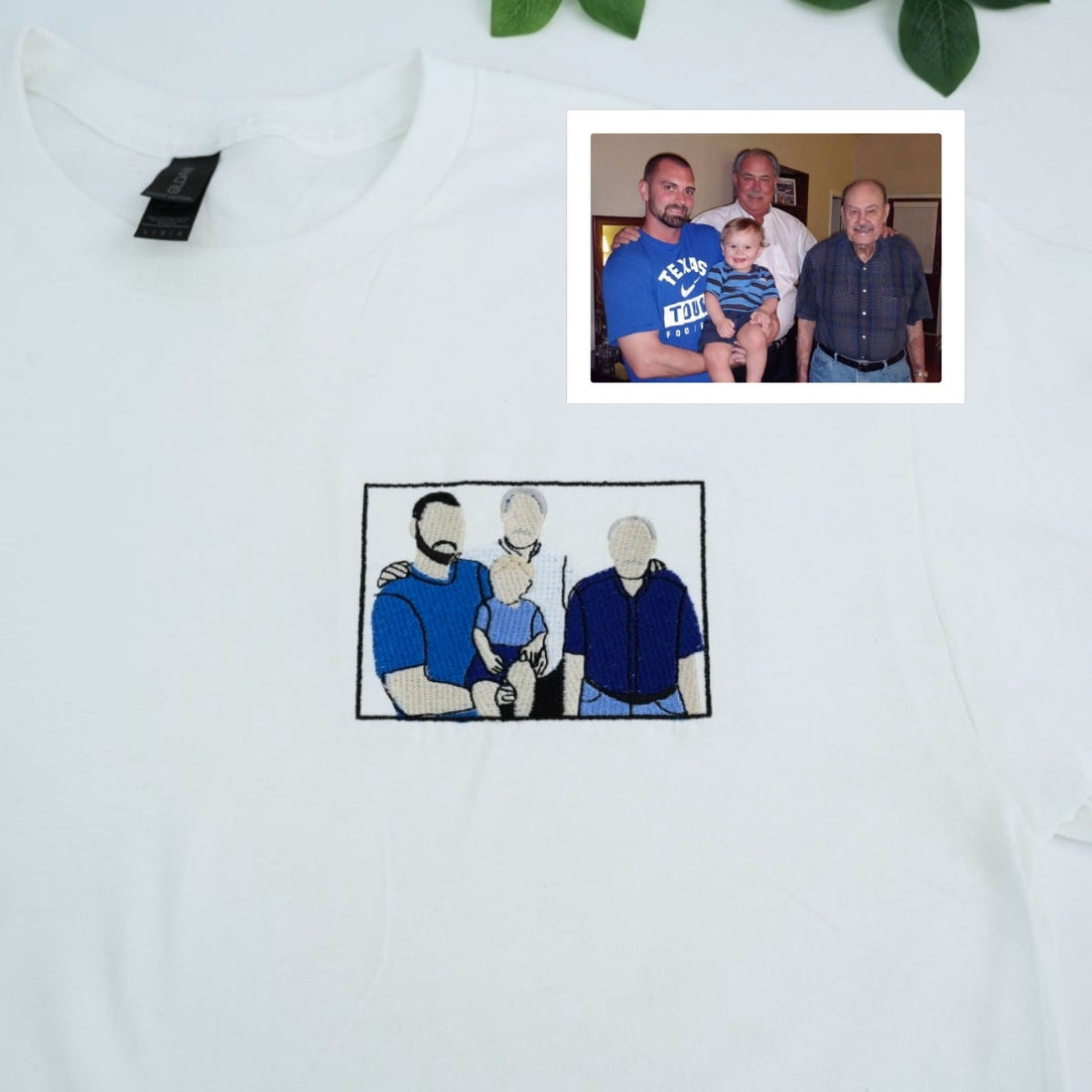 Family Portrait Custom Embroidered T-Shirt - Personalized Father's Day Gift