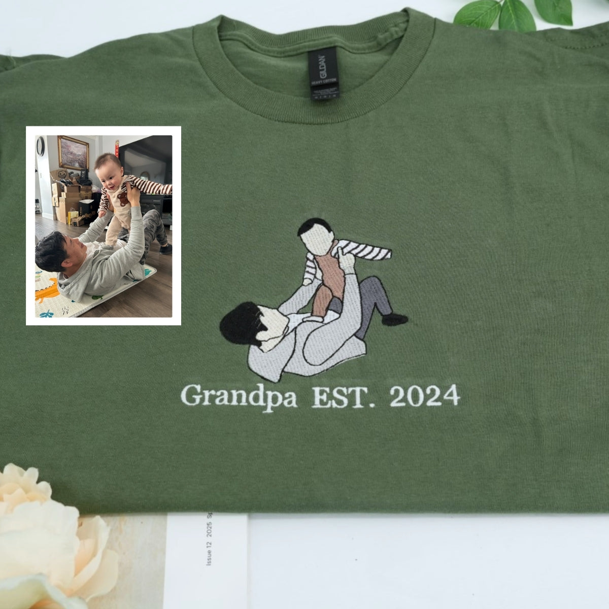 Family Portrait Custom Embroidered T-Shirt - Personalized Father's Day Gift