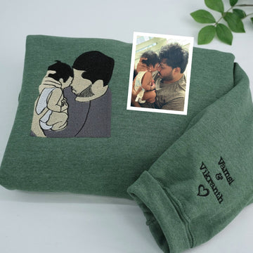 Father Baby Custom Embroidered Hoodie - Personalized Dad Gift for Father's Day