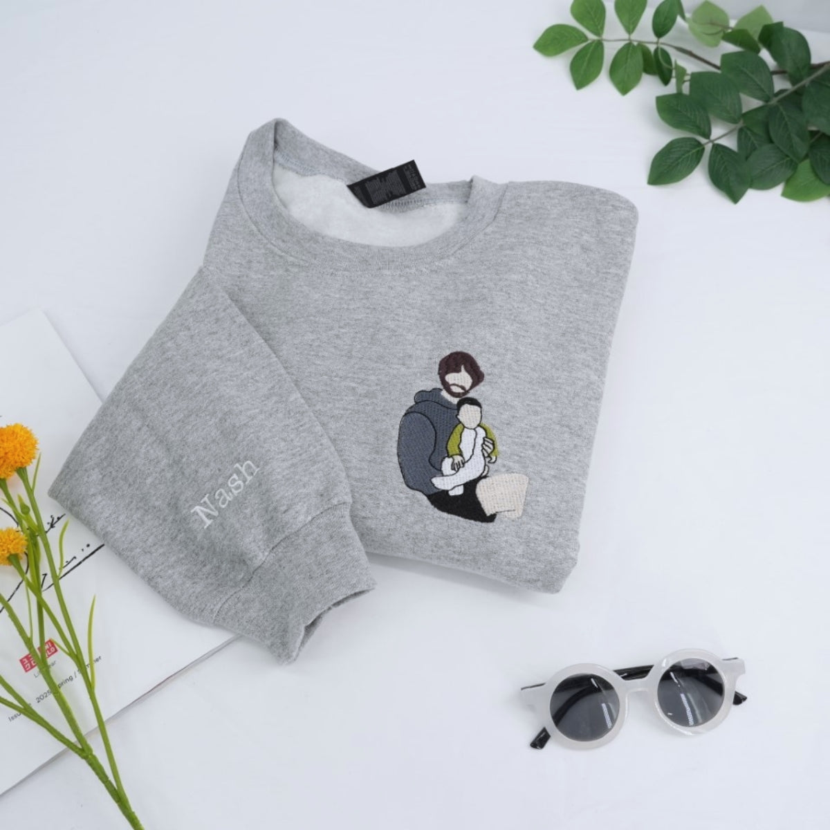 Father Baby Custom Embroidered Hoodie - Personalized Dad Gift for Father's Day