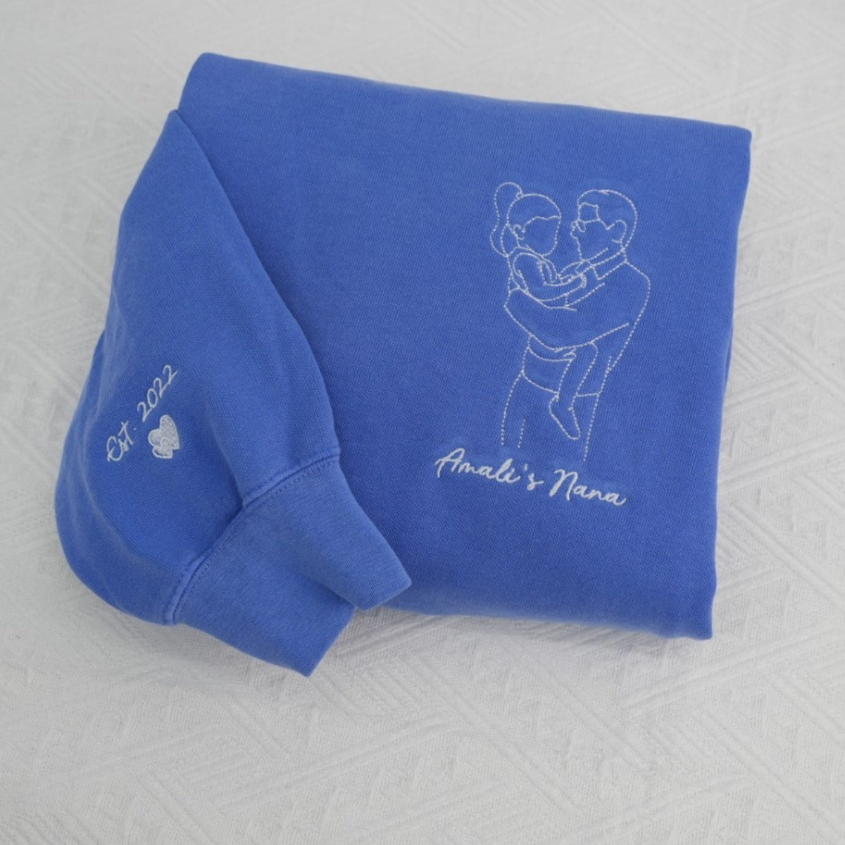 Father & Child Line Art Custom Embroidered Sweatshirt - Personalized Dad Hoodie - Father's Day Gift