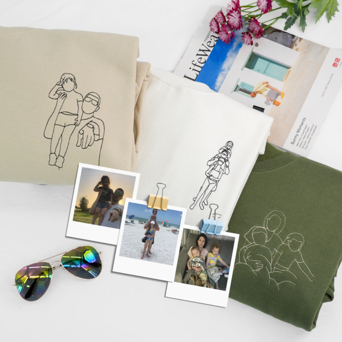 Father & Child Line Art Custom Embroidered Sweatshirt - Personalized Dad Hoodie - Father's Day Gift