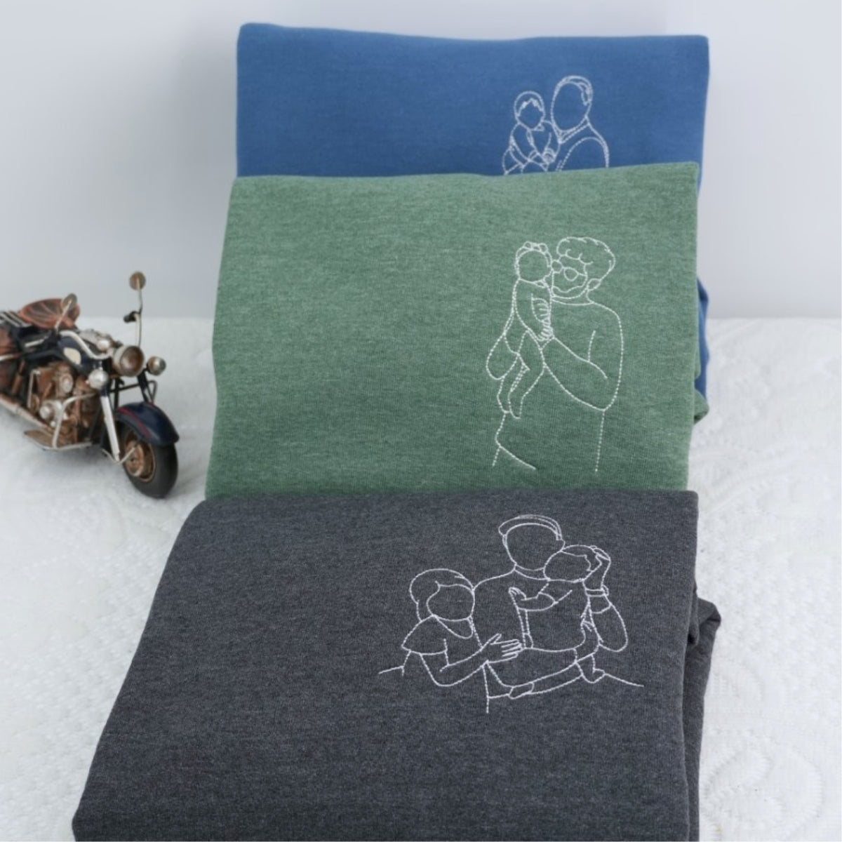 Father & Child Line Art Custom Embroidered Sweatshirt - Personalized Dad Hoodie - Father's Day Gift