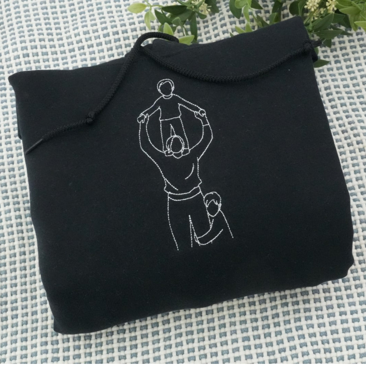 Father & Child Line Art Custom Embroidered Sweatshirt - Personalized Dad Hoodie - Father's Day Gift