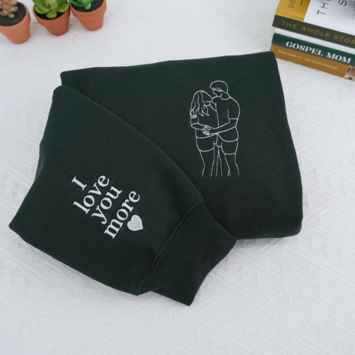 Father & Child Line Art Custom Embroidered Sweatshirt - Personalized Dad Hoodie - Father's Day Gift