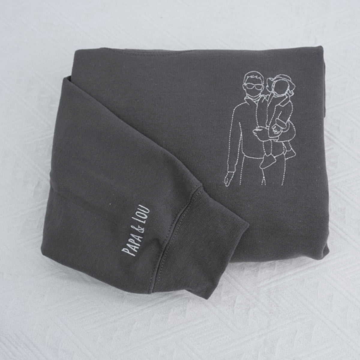 Father & Child Line Art Custom Embroidered Sweatshirt - Personalized Dad Hoodie - Father's Day Gift