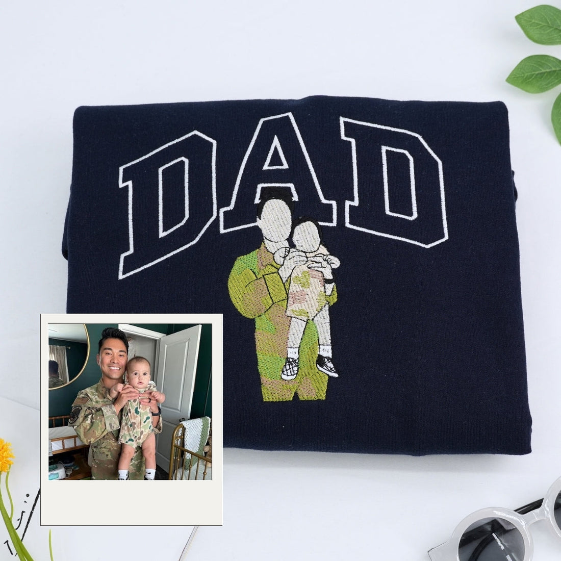 Dad Portrait Custom Embroidered Hoodie - Personalized Father Sweatshirt - Father's Day Gift