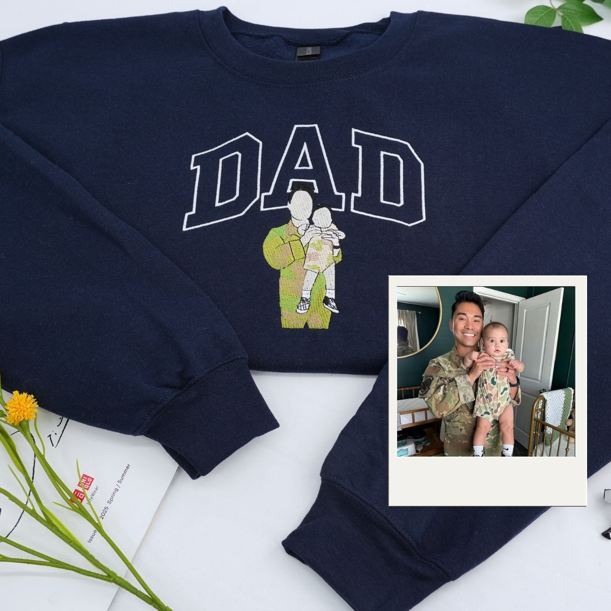 Dad Portrait Custom Embroidered Hoodie - Personalized Father Sweatshirt - Father's Day Gift