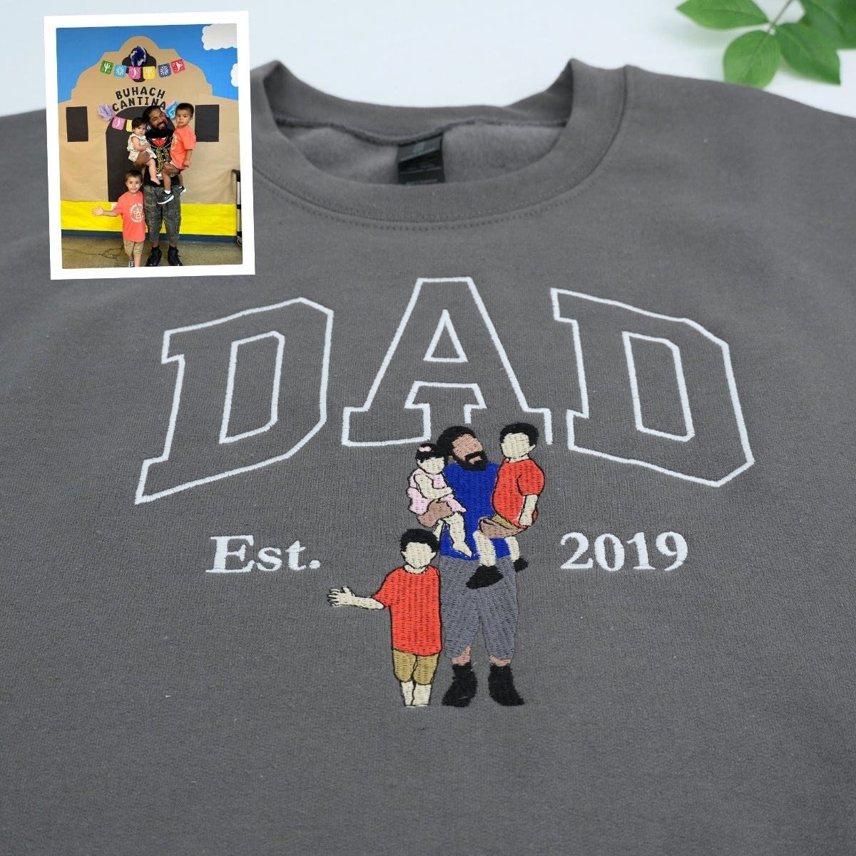 Dad Portrait Custom Embroidered Hoodie - Personalized Father Sweatshirt - Father's Day Gift