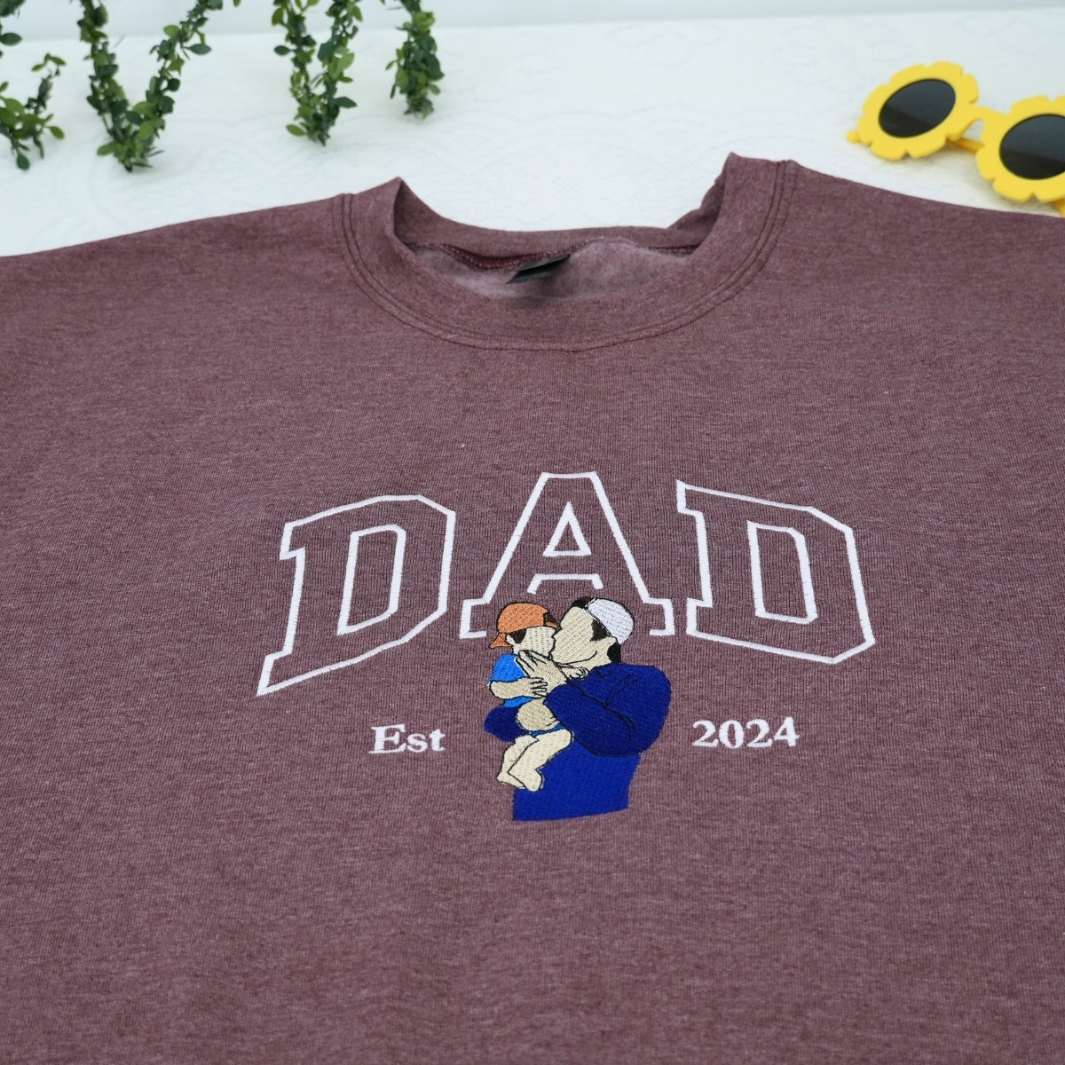 Dad Portrait Custom Embroidered Hoodie - Personalized Father Sweatshirt - Father's Day Gift