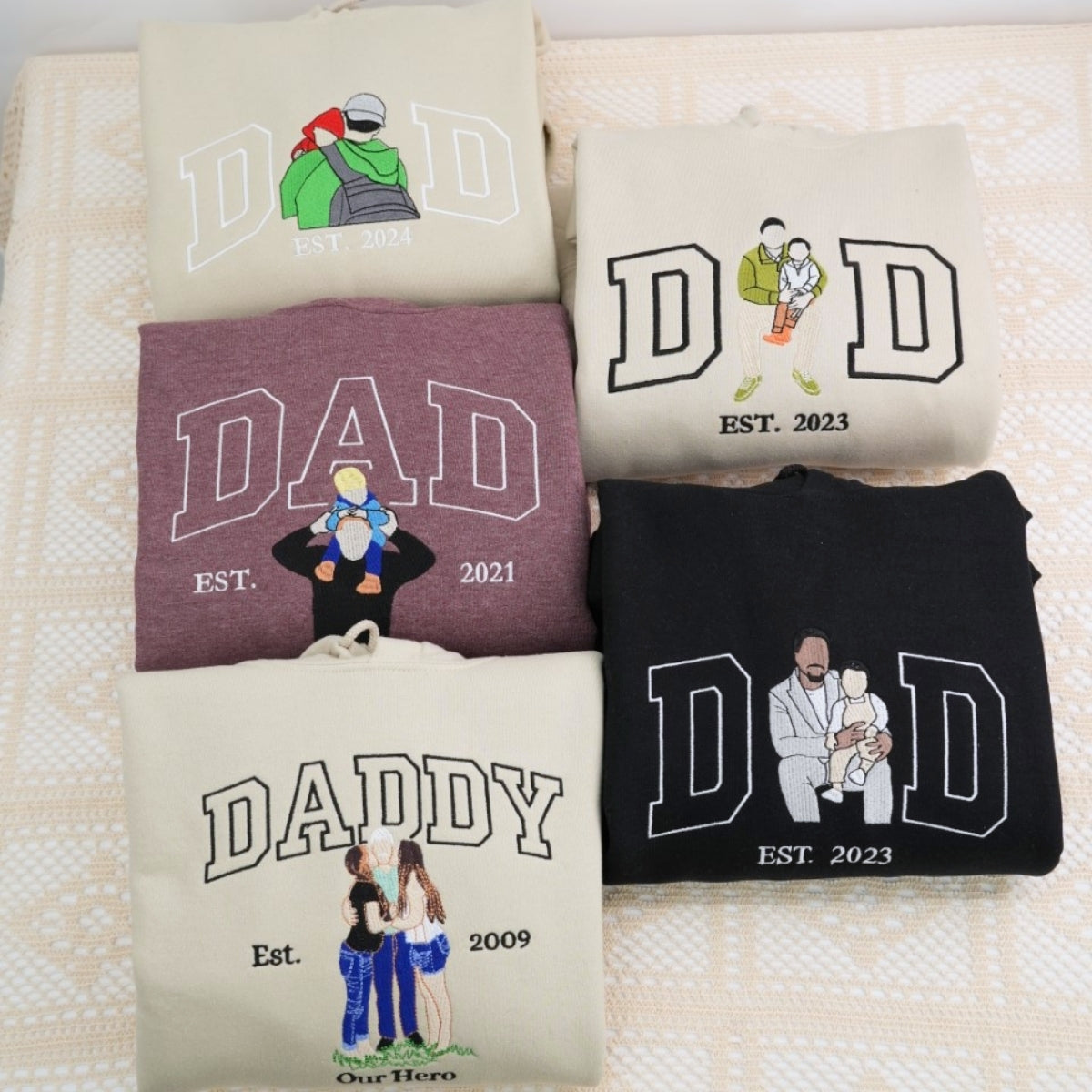 Dad Portrait Custom Embroidered Hoodie - Personalized Father Sweatshirt - Father's Day Gift